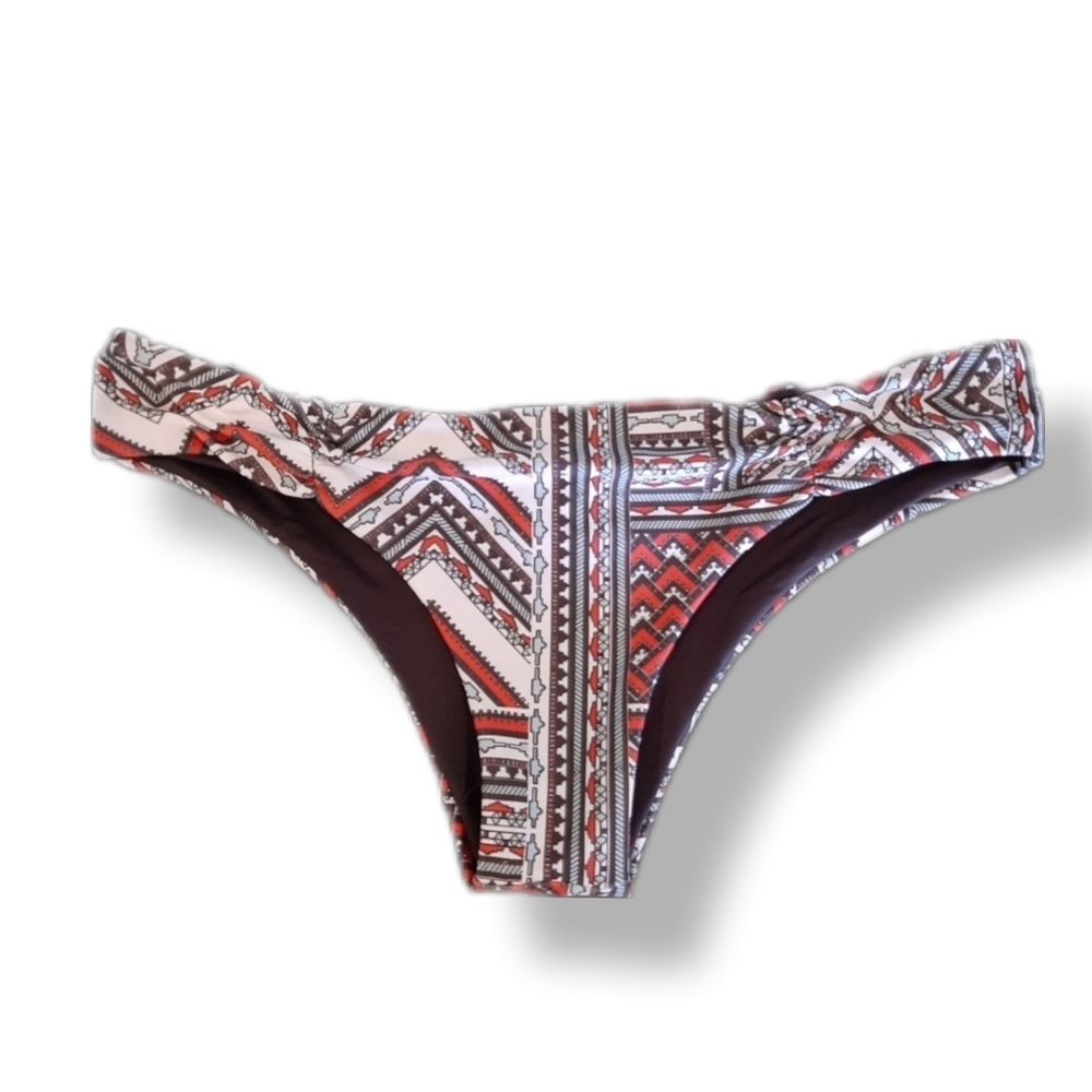 L*SPACE Serafina Bikini Bottom Aztec Print Reversible Solid Charcoal Swimwear